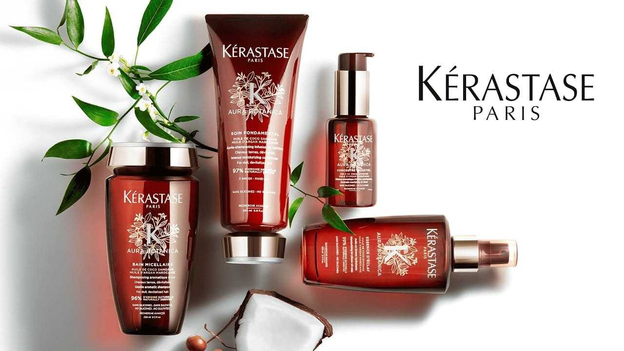 Kérastase Paris hair products with botanical elements and coconut.